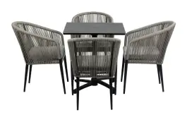 5-teiliges Gartenset | 4 Gartenstühle Sluis | Klappbarer Gartentisch Gent 70 x 70 cm | Schwarz