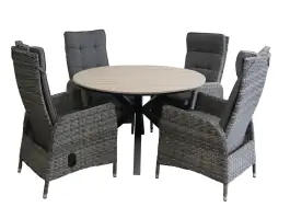 5-Teilige Gartenset | 4 Palermo verstellbare Gartenstühle (Ash Grau) | Limasol Gartentisch ⌀ 120cm Polywood (Grau)