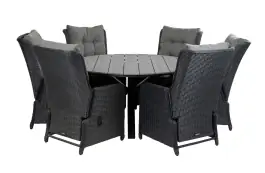 7-teiliges Gartenset | 6 verstellbare Dublin Gartenstühle | Limasol Gartentisch | ø 150 cm