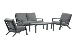 Sessel-Sofa -Lounge-Set Bezano | 2-Sitzer | Mattschwarz / Grau | Aluminium