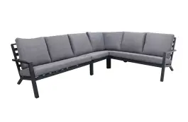 4-teiliges Ecklounge-Set | Bezano | Mattschwarz / Grau | Aluminium