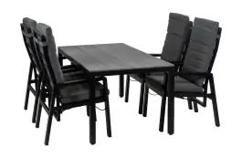 5-teiliges Garten-Set | 4 Berlin Gartenstühle (Schwarz) | Gartentisch Limasol 160 x 90 cm (Grau)