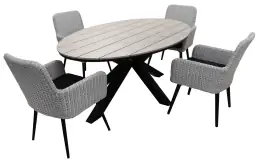 5-teiliges Gartenset | 4 Pisa Gartenstühle | Limasol Gartentisch | 180 cm | Oval