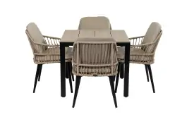 5-teiliges Garten-Set | 4 Isabel-Gartenstühle | 90 x 90 cm Limasol-Gartentisch | Rope & Polywood | Sand & Wood