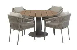 Rundes 5-teiliges Garten-Set | 4 Elvira  Gartenstühle | ø 120 cm Tower Gartentisch |  Camel