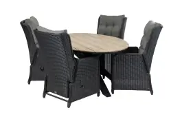 5-Teiliges Gartenset | 4 Dublin verstellbare Gartenstühle  (schwarz) | Limasol Tisch 180 cm Wood