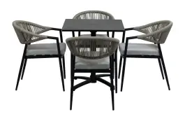 5-teiliges Garten-Set | 4 Gartenstühle Brügge (Schwarz) | Klappbarer Gartentisch Gent 70 x 70 cm (Schwarz))