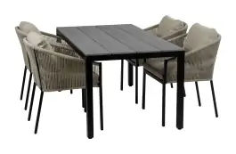 5-teiliges Garten-Set | 4 Elvira Gartenstühle (Sand) | Gartentisch Limasol 160 x 90 cm (Grey)