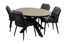 5-teiliges Garten-Set | 4 Isabel-Gartenstühle (Schwarz) | 180cm ovaler Limasol-Gartentisch (Holz)