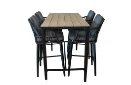 5-teiliges Gartenbar-Set | 4 Isabel Barhocker Schwarz |  Limasol Bartisch 150 x 75 cm Holz