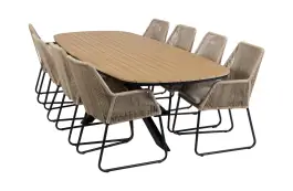 9-teiliges Garten-Set | 8 Mona Gartenstühle | Gartentisch Cadiz 280 x 115 cm | Sand & Schwarz