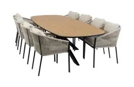 9-teiliges Garten-Set | 8 Elvira Gartenstühle | Gartentisch Cadiz 280 x 115 cm | Schwarz