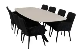 9-teiliges Garten-Set | 8 Pisa Gartenstühle | Gartentisch Malaga 280 x 115 cm | Schwarz