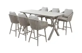7-teiliges Bar-Set | 6 Barhocker Alezio | Bartisch Barletta 200 x 75 cm | Beige & Camel Sandstone