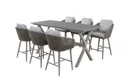 7-teiliges Bar-Set | 6 Alezio Barstühle (Camel) | Bartisch Barletta 200x75 cm (Desert Pearl/Camel)