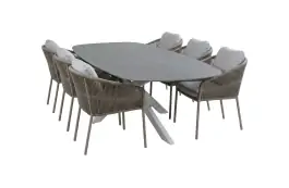 7-teiliges Gartenmöbel-Set | 6 Alezio Gartenstühle (Camel) | Gartentisch Barletta 240x115 cm (Desert Pearl/Camel)