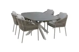 5-teiliges Gartenmöbel-Set | 4 Alezio Gartenstühle (Camel) | Gartentisch Barletta 180x115 cm (Desert Pearl/Camel)