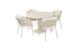 5-teiliges rundes Gartenmöbel-Set | 4 Altea Gartenstühle (Sand) | Gartentisch Girona Ø120 cm (Sand)