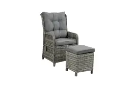 Loungesessel mit Hocker 40 x 40 cm | Dublin | Polyrattan | Aschgrau
