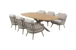 7-teiliges Gartenmöbel-Set | 6 Aurora Gartenstühle (Sand/Sable) | Gartentisch Aurora 220x110 cm (Teak/Sable)
