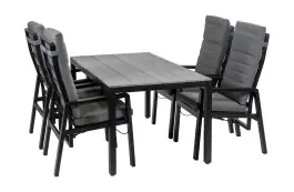 5-teiliges Garten-Set | 4 Berlin Gartenstühle (Schwarz) | Gartentisch Limasol 160 x 90 cm (Grau)