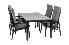 5-teiliges Garten-Set | 4 Berlin Gartenstühle (Schwarz) | Gartentisch Limasol 180x 100 cm (Grau)