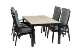 5-teiliges Garten-Set | 4 Berlin Gartenstühle (Schwarz) | Gartentisch Limasol 180x 100 cm (Wood)