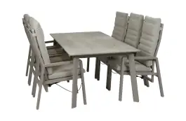 7-teiliges Garten-Set | 6 verstellbare Berlin-Gartenstühle (Champagner) | Gartentisch Malta 220 x 100 cm (Schwarz)