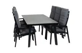 7-teiliges Garten-Set | 6 verstellbare Berlin-Gartenstühle (Schwarz) | Gartentisch Malta 220 x 100 cm (Schwarz)