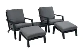 Sessel Lounge-Set | 2 Bezano Lounge-Sessel mit Hockern & Beistelltisch | Aluminium | Grau