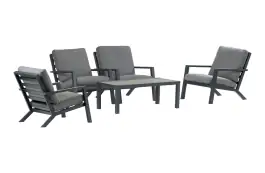 Sessel Lounge-Set Bezano | 4 Lounge-Sessel mit Beistelltisch (120 x 60 cm) | Aluminium & Grau