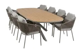 9-teiliges Gartenmöbel-Set | 8 Brindsi Gartenstühle (Elfenbeinfarbe & Camel) | Gartentisch Cadiz 280x115 cm (Camel)