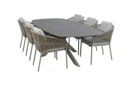 7-teiliges Gartenmöbel-Set | 6 Brindsi Gartenstühle (Camel) | Gartentisch Barletta 240x115 cm (Desert Pearl/Camel)