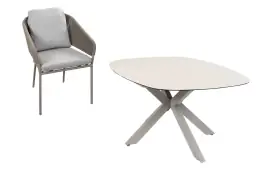 5-teiliges Gartenmöbel-Set | 4 Brindsi Gartenstühle (Elfenbeinfarbe, Camel & Mocca) | Gartentisch Malaga 180x115 cm (Camel)