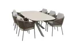 7-teiliges Gartenmöbel-Set | 6 Brindsi Gartenstühle (Elfenbeinfarbe & Camel) | Gartentisch Malaga 240x115 cm (Camel)