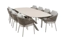 9-teiliges Gartenmöbel-Set | 8 Brindsi Gartenstühle (Elfenbeinfarbe & Camel) | Gartentisch Malaga 280x115 cm (Camel)