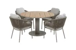 5-teiliges rundes Gartenmöbel-Set | 4 Brindsi Gartenstühle (Elfenbeinfarbe & Camel) | Gartentisch Tower ø120 cm (Camel)