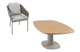 9-teiliges Gartenmöbel-Set | 8 Brindsi Gartenstühle (Elfenbeinfarbe & Camel) | Gartentisch Tower 260 cm (Camel)