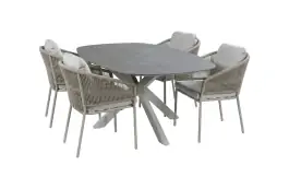 5-teiliges Gartenmöbel-Set | 4 Brindsi Gartenstühle (Camel) | Gartentisch Barletta 180x115 cm (Desert Pearl/Camel)