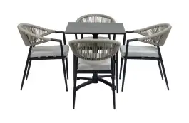 5-teiliges Garten-Set | 4 Gartenstühle Brügge (Schwarz) | Klappbarer Gartentisch Gent 70 x 70 cm (Schwarz))