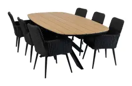 7-teiliges Garten-Set | 6 Pisa Gartenstühle | Gartentisch Cadiz 240 x 115 cm | Schwarz