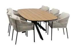 7-teiliges Garten-Set | 6 Elvira Gartenstühle | Gartentisch Cadiz 240 x 115 cm | Schwarz