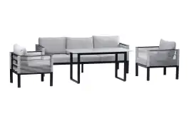 Sessel-Sofa Dining Lounge-Set Cuba | 3-Personen-Sofa | Schwarz