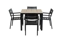 5-teiliges Garten-Set | 4 Delia-Gartenstühle | 90 x 90 cm Limasol-Gartentisch | Schwarz  & Wood