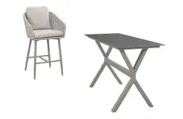 7-teiliges Garten-Barset | 6 Alezio Barstühle (Camel) | Bartisch Barletta 200x75 cm (Desert Pearl/Camel)