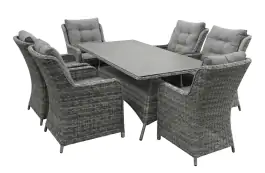 7-Teiliges Gartenset | 6 Dublin Gartenstühle (Ash Grau) | Tisch 180 cm mit Keramik platte (Ash Grau)