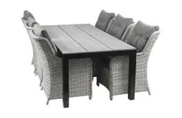 7-teiliges Gartenset | 6 Gartenstühle Dublin | Gartentisch Limasol 225 cm