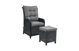 Loungesessel mit Hocker 40 x 40 cm | Dublin | Polyrattan | Schwarz