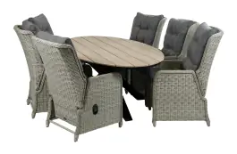 7-teiliges Gartenset | 6 verstellbare Dublin Gartenstühle | Limasol Gartentisch | 220 cm | Oval