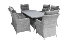 7-teiliges Gartenset | 6 Dublin Gartenstühle | Gartentisch Dublin 180 cm mit Keramikplatte